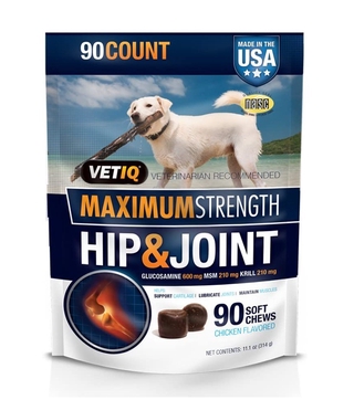 VETIQ Hip and Joint Supplement for Dogs 90 Count, Chicken Flavor 11.1 oz / 314 g