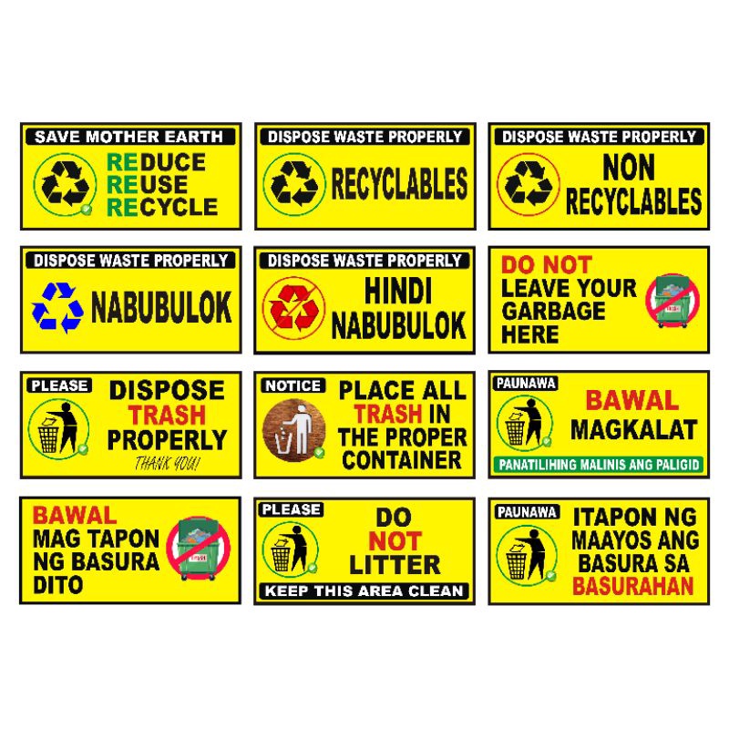 De Sign Proper Waste Disposal Signage Sticker 8x8 Inc vrogue.co