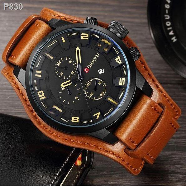 【Lowest price】▽CURREN Men Military Large Dial Casual Leather  Male Wristwatch W0136
