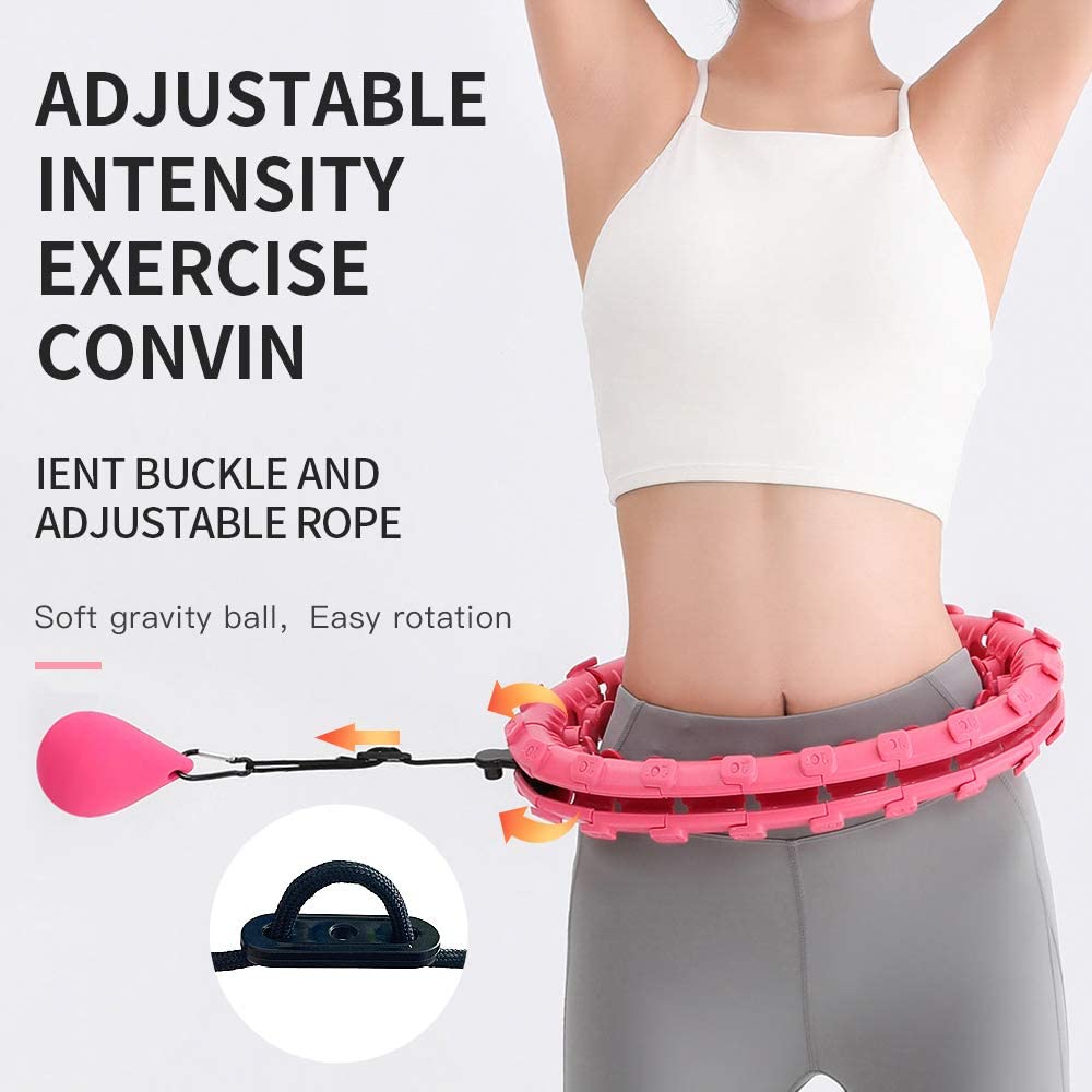 YUWAKAYI Smart Weighted Hoola Hoop No Fall Fit Hoop with 24 Detachable Knots and Adjustable Auto-Rotating Ball Ring 2 in 1 Massage Fitness Hoola Hoop for Adults Weight Loss 