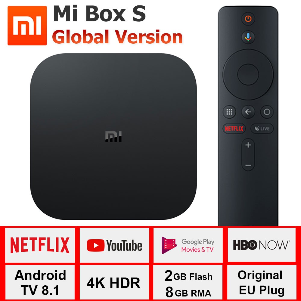 Xiaomi Mi Tv Box S - Streaming Player Black Global Original Xiaomi Mi Box S 4K HDR Android TV 8.1 Mi Boxs 2G 8G