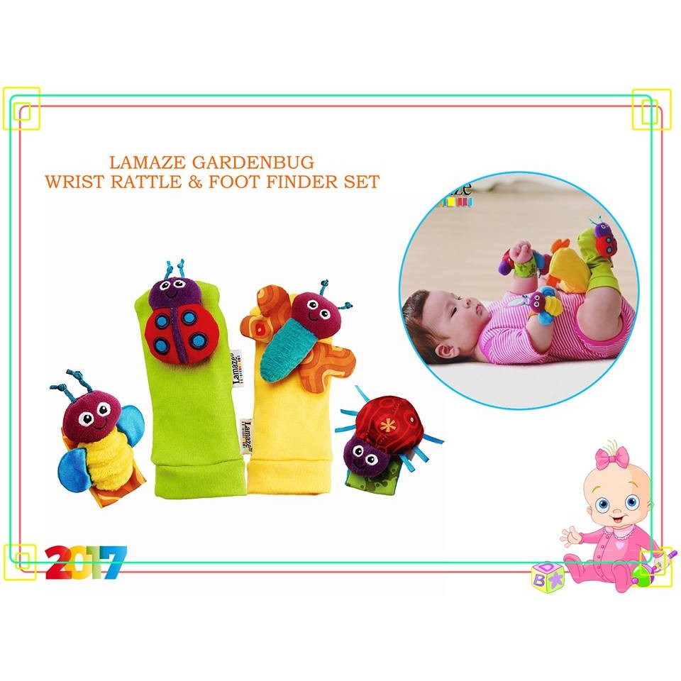 lamaze gardenbug foot finder & wrist rattle set