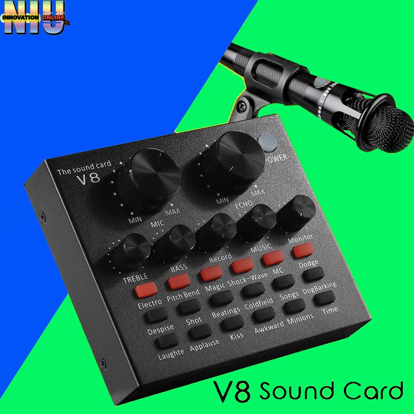 V8 Sound Card Audio External Headset Microphone Live Broadcast Sound Card (Black) Shopee