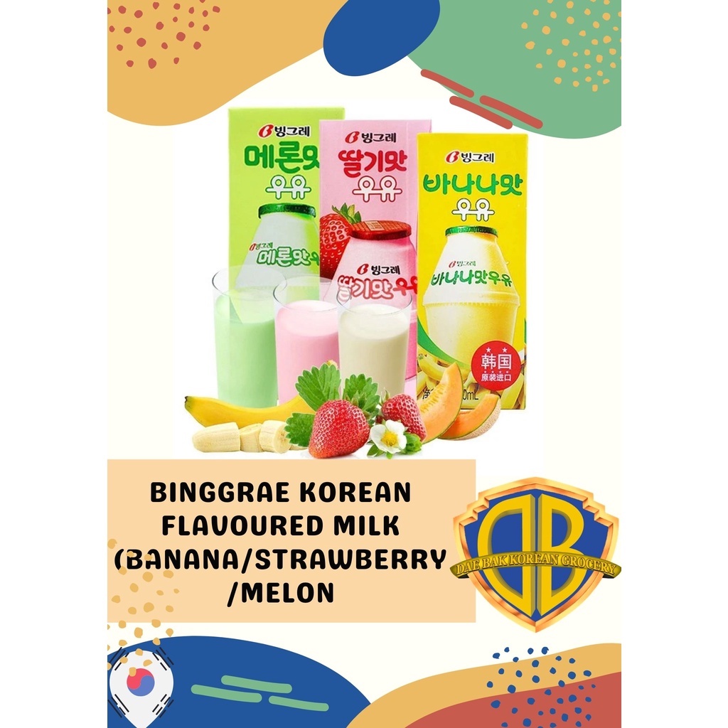 BINGGRAE Korean Flavoured Milk (Banana/Strawberry/Melon) | Shopee ...