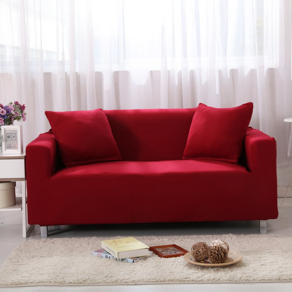 Red Wine Solid Color Elastic 1 2 3 4 Stretchy Sofa Slipcover