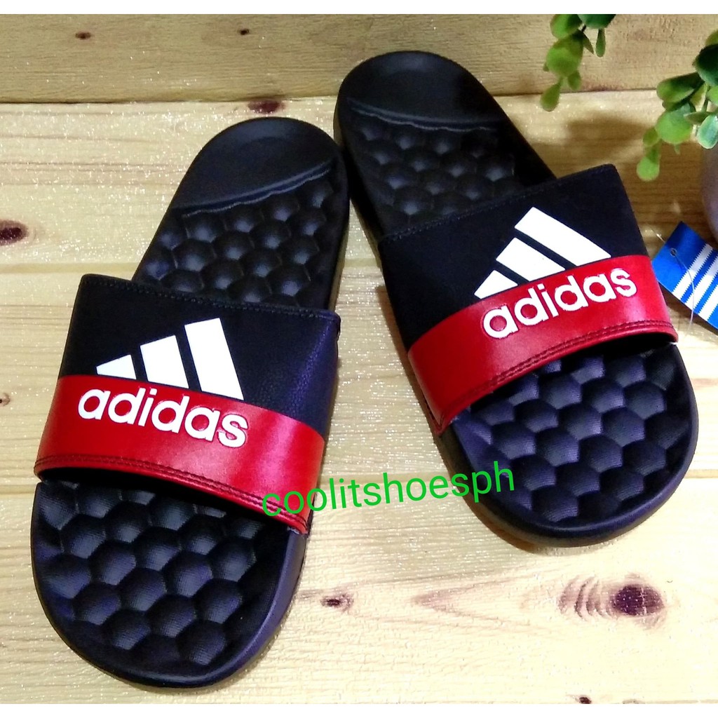 adidas red and black slides