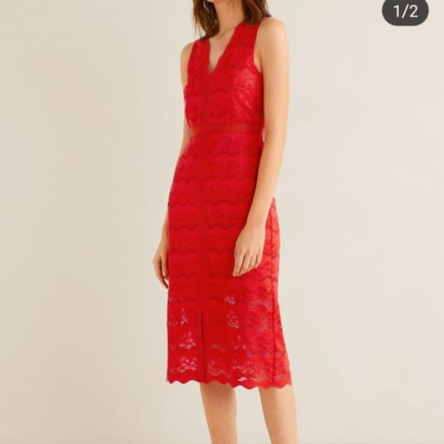 mango red lace dress