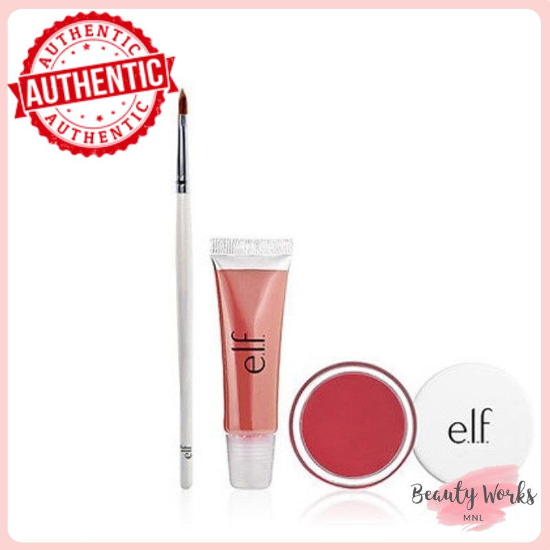 ELF Lip Kiss Set (Lip Defining Brush + Lipgloss + Lip Balm) Shopee