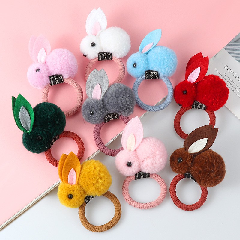 1PC Cute Animal Hair Ball Rabbit Hair Ring Female Rubber Band Elastic ...