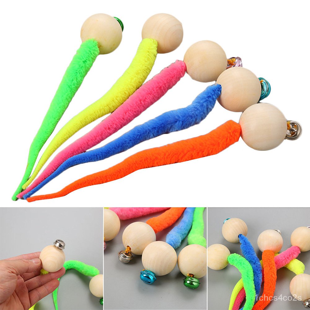 Wiggly Balls Cat Bell Toys New Cat Chewing Toys Wooden Ball Wiggly Tail Bell Sounding Kitten