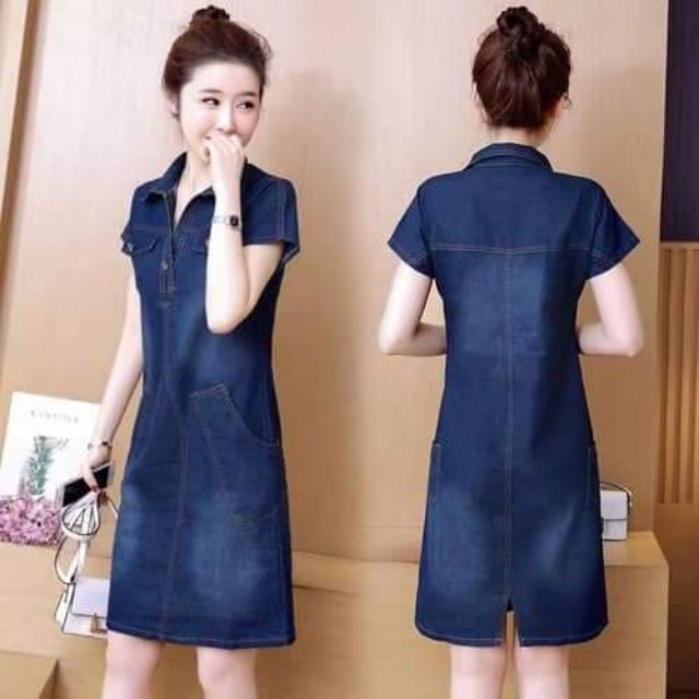 Best Selling Korean Denim Maong Dress with Collar and Pocket for Women ...