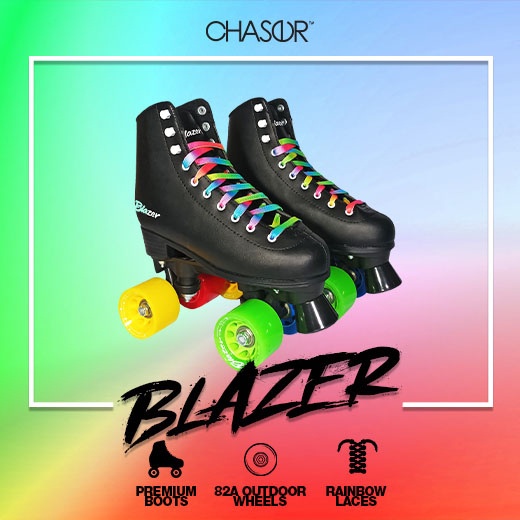 Chaser Blazer Quad Roller Skates US5/EU36 to US9/EU40 in Black Shopee