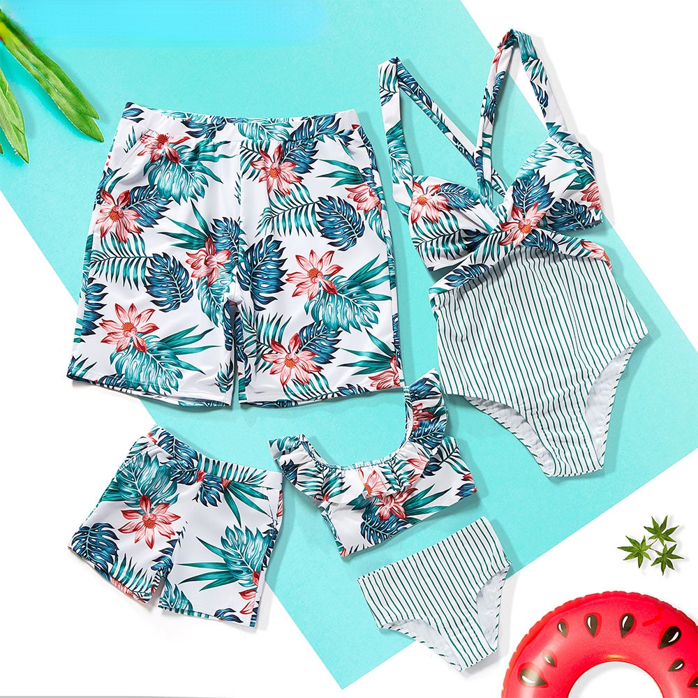 family-matching-clothes-leaf-print-push-up-swimsuit-mother-daughter