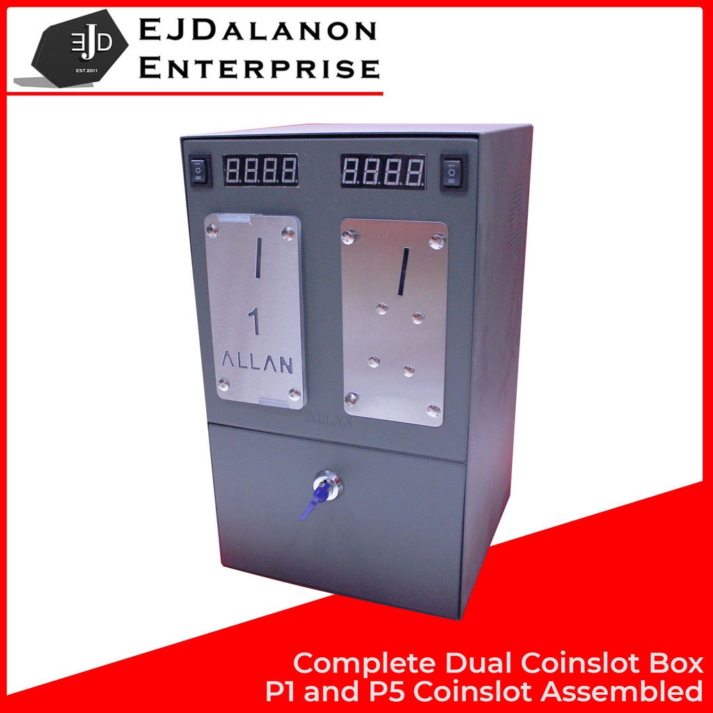 Complete P1 & P5 Coinslot Box Piso net Dual Coin slot Metal