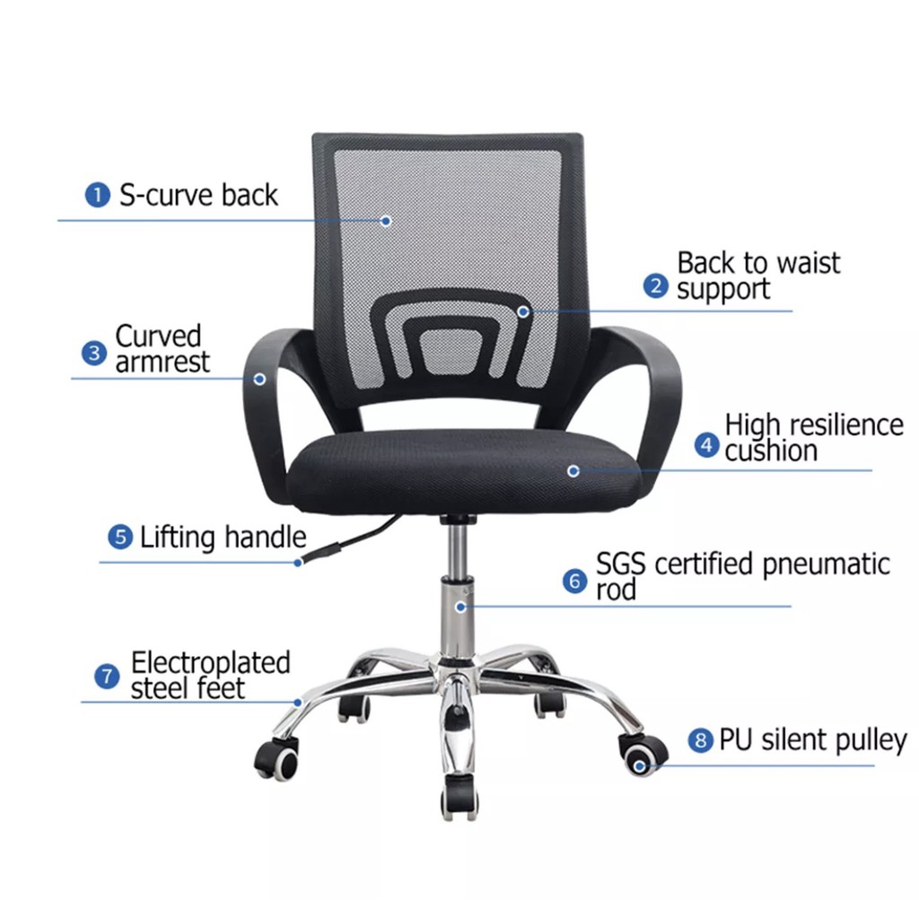 Office Chair Adjustable Height 360 Rotat Mesh Comfortable and