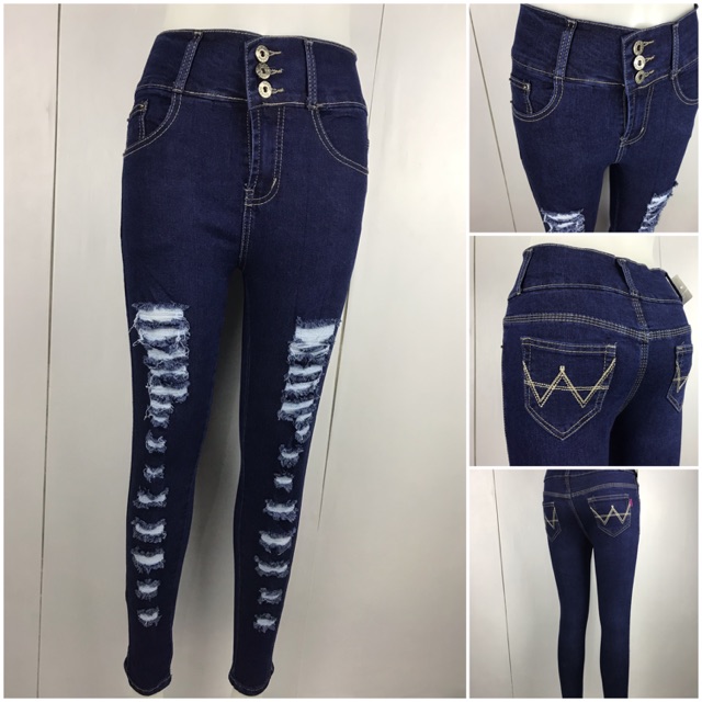 3 button high waisted skinny jeans