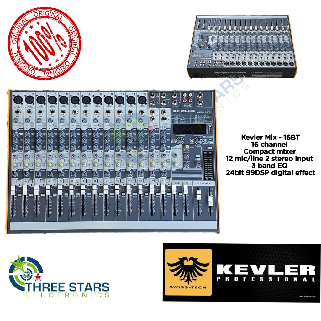 Kevler MIX-16BT Professional Mixer with 16 Channel 12 Mic / Line 2 Aux