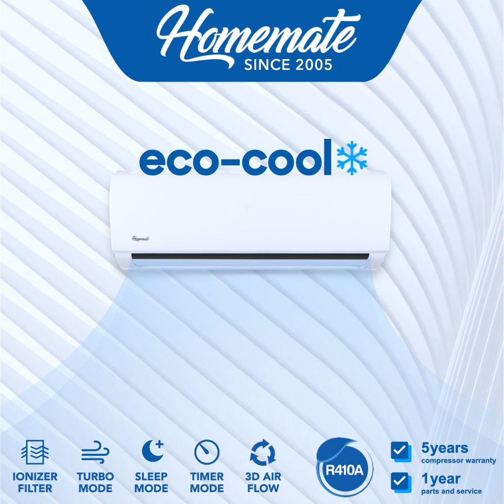HOMEMATE 1HP R410a ECOCOOL NonInverter Split Type Air Conditioner 1 HP Aircon Shopee Philippines
