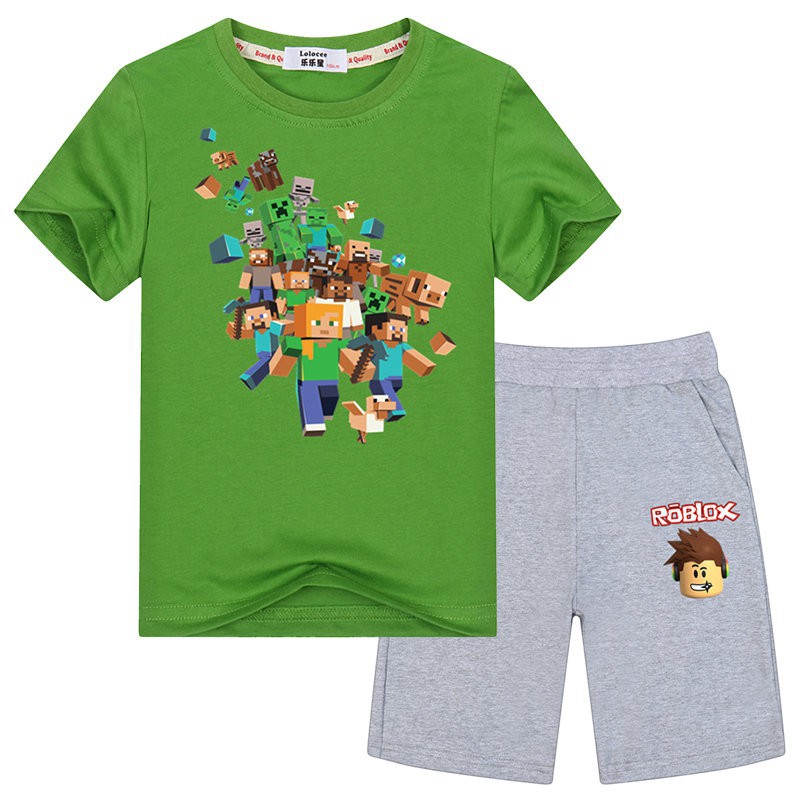 Roblox Shorts Minecraft T Shirt 2pcs Sets Kids Game Clothes Shopee Philippines - roblox minecraft steve shirt