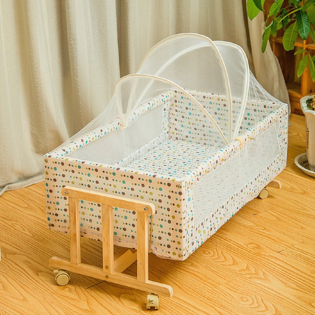 Mer Portable Baby Crib Wood Nursery Infant Birth Bed Toddler