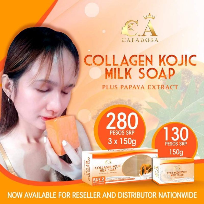 CAPADOSA Collagen Kojic Milk Bar Soap with Papaya Extract Honey Lemon
