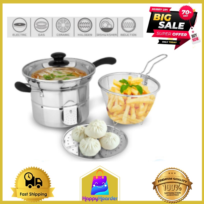 Steamer Fryer stainless steel Cooking Stock Pot Deep Fry Set multi