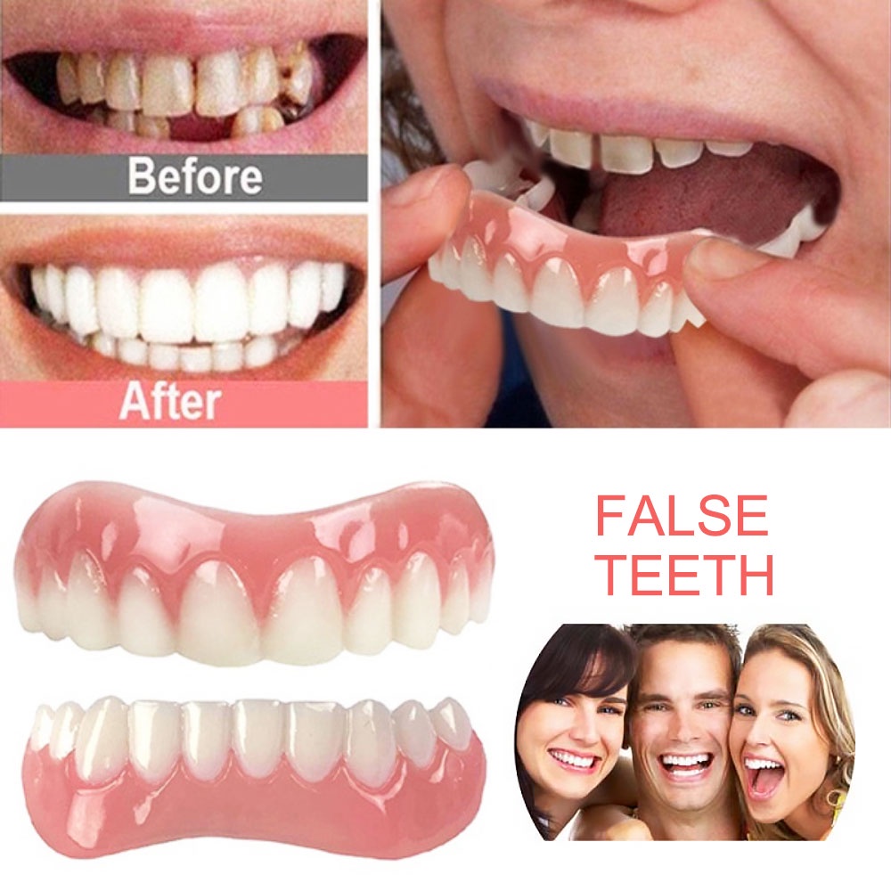 Silicone Upper/Lower False Teeth Veneers Dentures Paste Fake Teeth