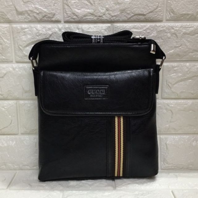 mens black leather sling bag