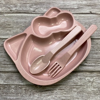 mini plate 3 Pcs per Set baby kids cute Baby Plate Spoon fork Eating Tableware Set #4