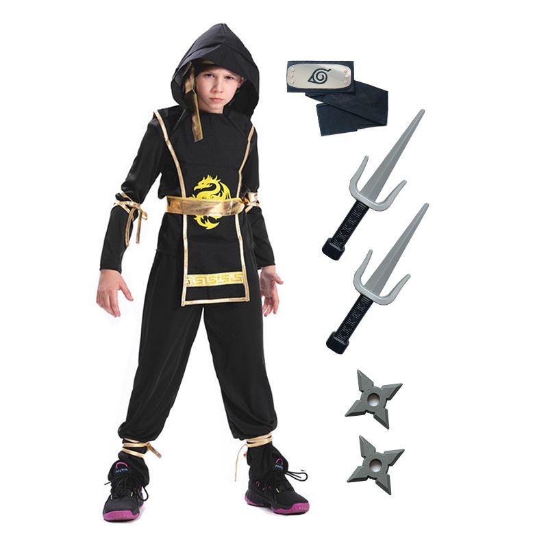 Birthday Ninja Costume for Kids Cosplay Japanese Anime Black Gold