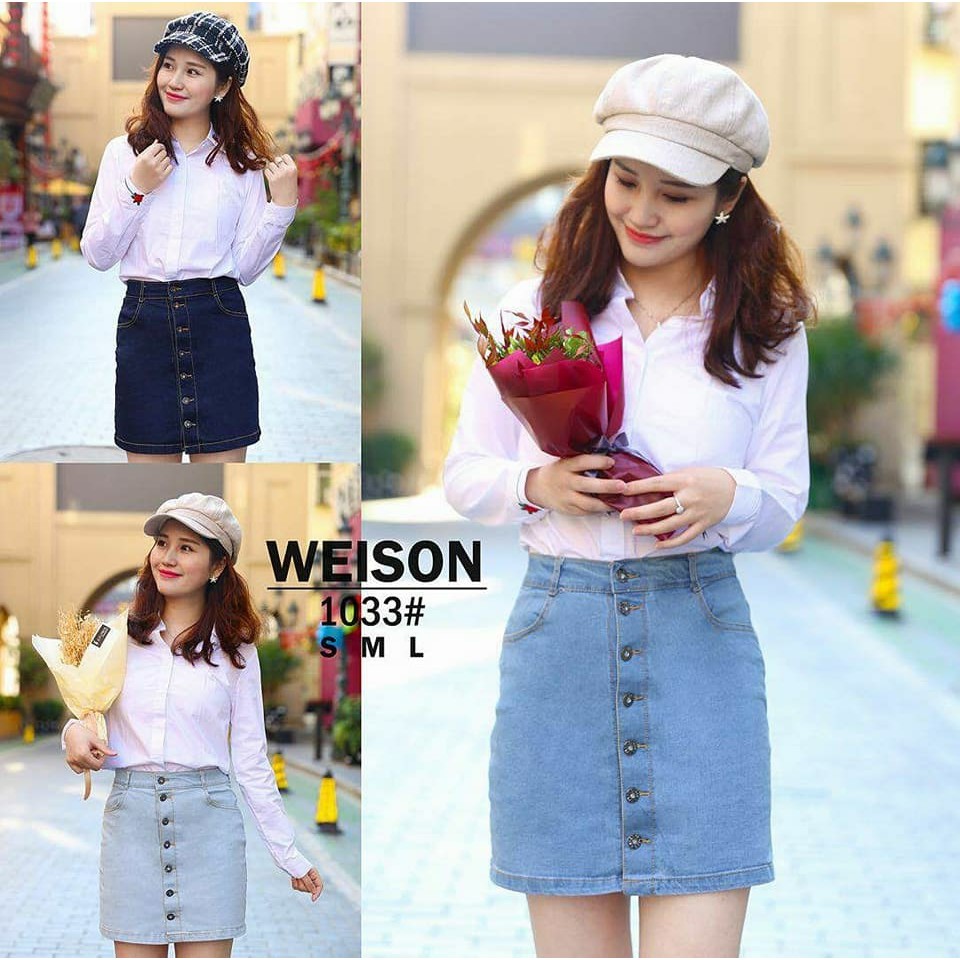 denim skirt and long sleeve