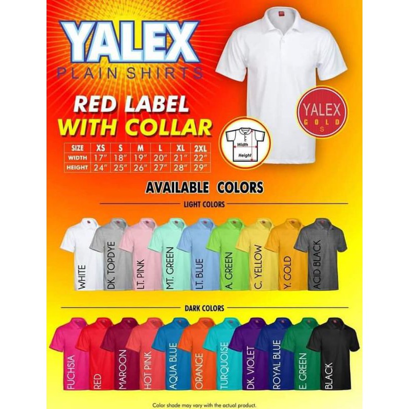 Yalex Polo Shirt Color Chart