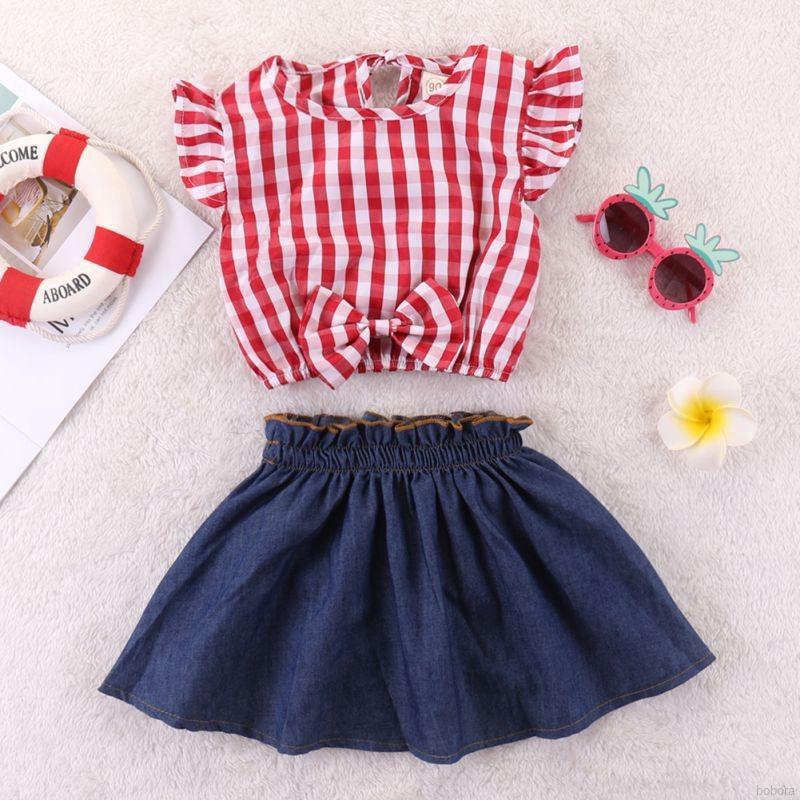 girls red denim skirt