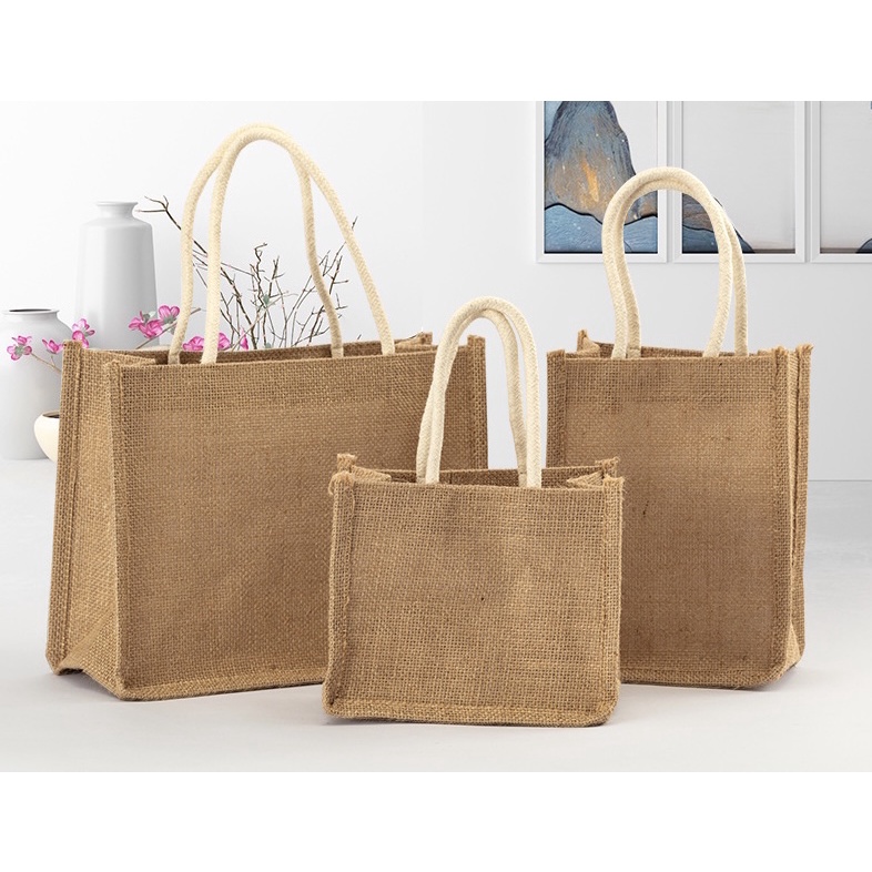 Abaca bag Diy hand-painted linen Jute bag muji handbag portable ...