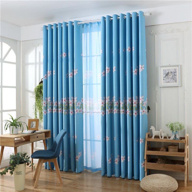 Window Bedroom Curtains Drape Blue 1 Pcs Peach Blossom