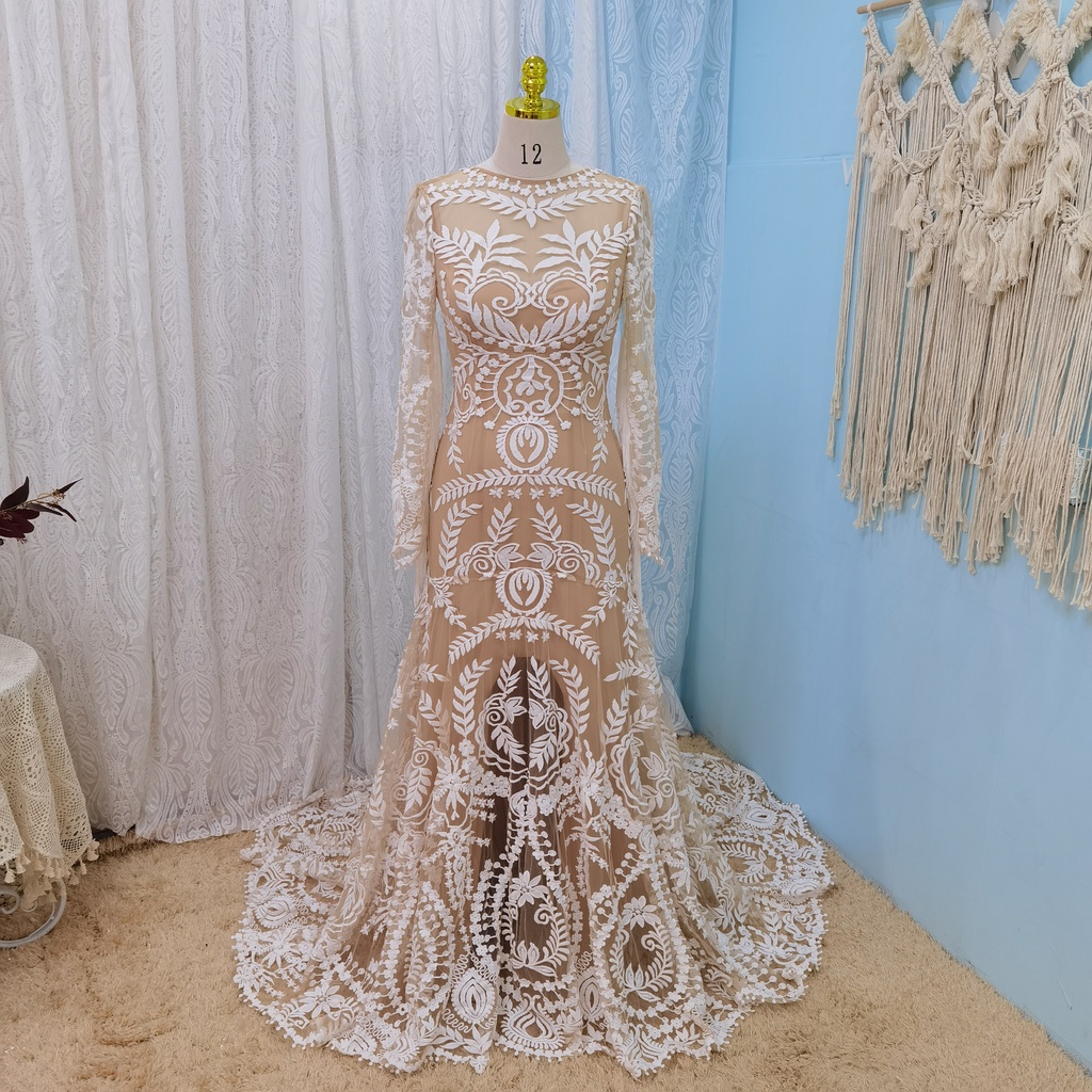 UMK Vestido De Noiva Boho Wedding Dress Chic Lace Long Sleeve Beach ...