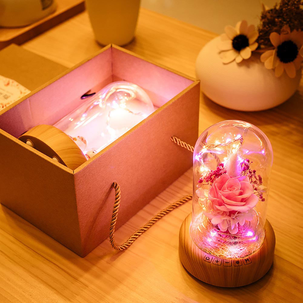Real Preserved Rose In Glass Dome Preserved Rose Flower LED Light With