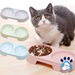 Adodo pets Pet Feeding Bowl Twin Pet Bowls  PP Macaron Solid Color Pet Dog & Cat Feeder Double Bowl