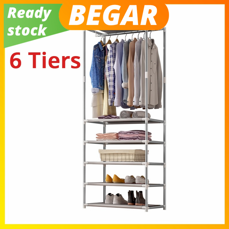 6 Layers Open Coat Rack Closet Clothes Hanging Rack with Coat Bag