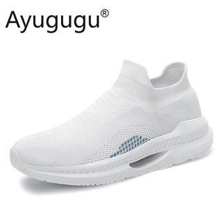 Couple sports shoes ventilate men women socks shoes light comfor cushioned running shoes grey size 35-45