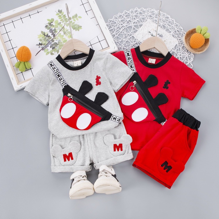 Cartoon Mickey Mouse Terno Baby Boy Outfit Birthday Gift Girl Mickey Mouse Tshirt Shorts Set Ootd for Kids Casual Clothes