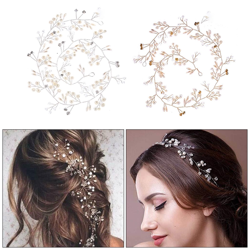 1 PROM Pearls Wedding Hair Vine Crystal Bridal Accessories Diamante Head piece