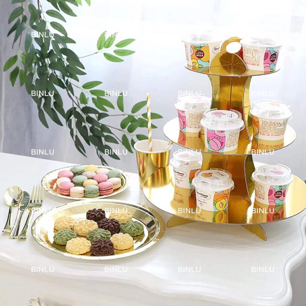3Tier round cardboard cake stand,disposable cupcake tower for dessert