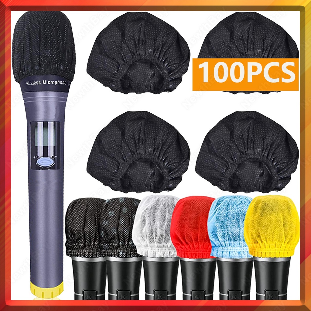 100Pcs Disposable Microphone Cover NonWoven Handheld Microphone Windscreen Protective Cap