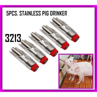 3213 5PCS Stainless Steel Automatic Pig Drinker Waterer Red Cap Duckbilled Pig Swine Livestock