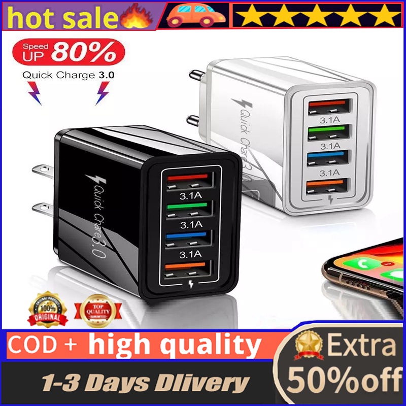 Phone Charger 4 Port Usb Adapter Fast Charge Port Usb Port Charger