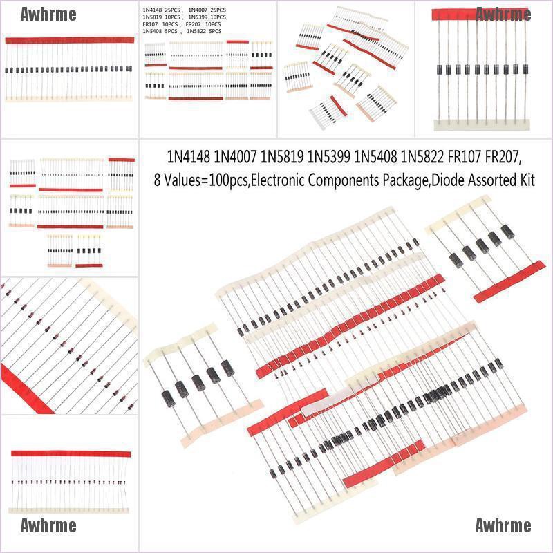 Awhrme 100pcs 1n4148 1n4007 1n5819 1n5399 1n5408 1n52 Fr107 Fr7 Diode Assorted Kit Shopee Philippines