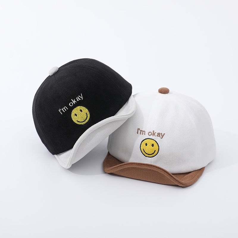 Baseball Cap Cute Smiling Face Children Babies Autumn Winter Corduroy Quilted Soft Eaves Cap