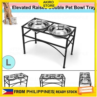 Elevated Dog Bowl Table Double Raised Dog Pet Feeder Stainless Steel Food Water Stand Double Tray