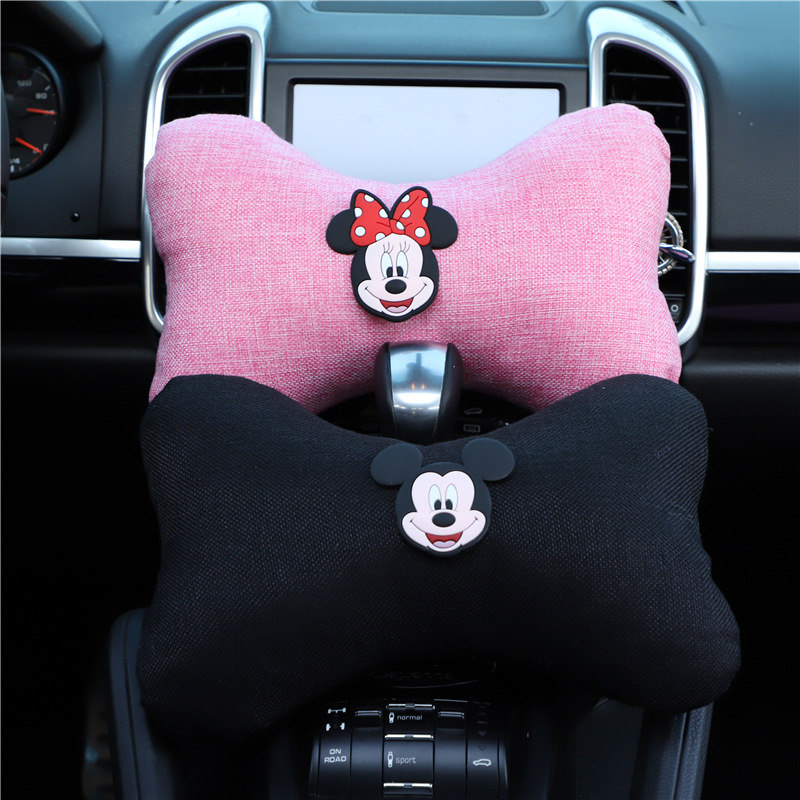 Cute cartoon car headrest pillow linen headrest pink rose car neck